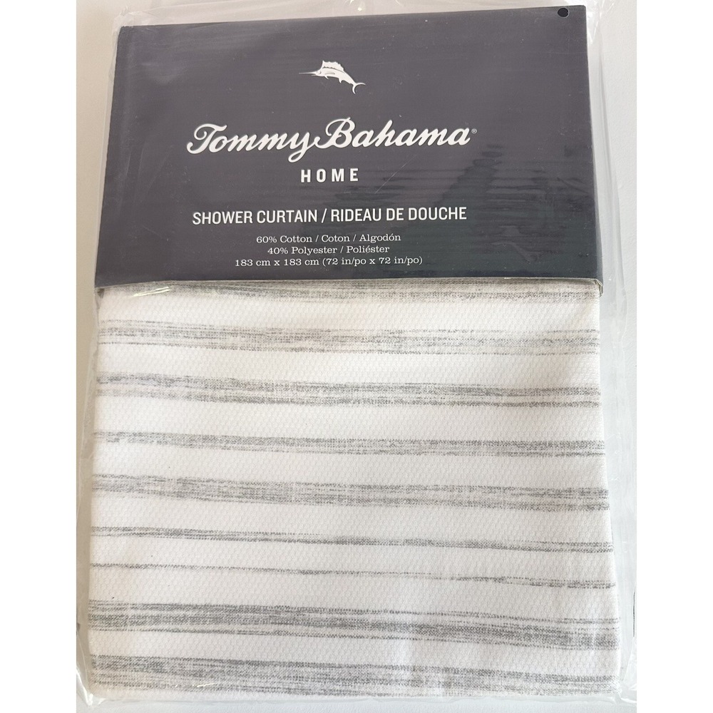 Tommy Bahama Shower Curtain Tidal Stripe Dobby  72" X 72" Cotton Blend Washable